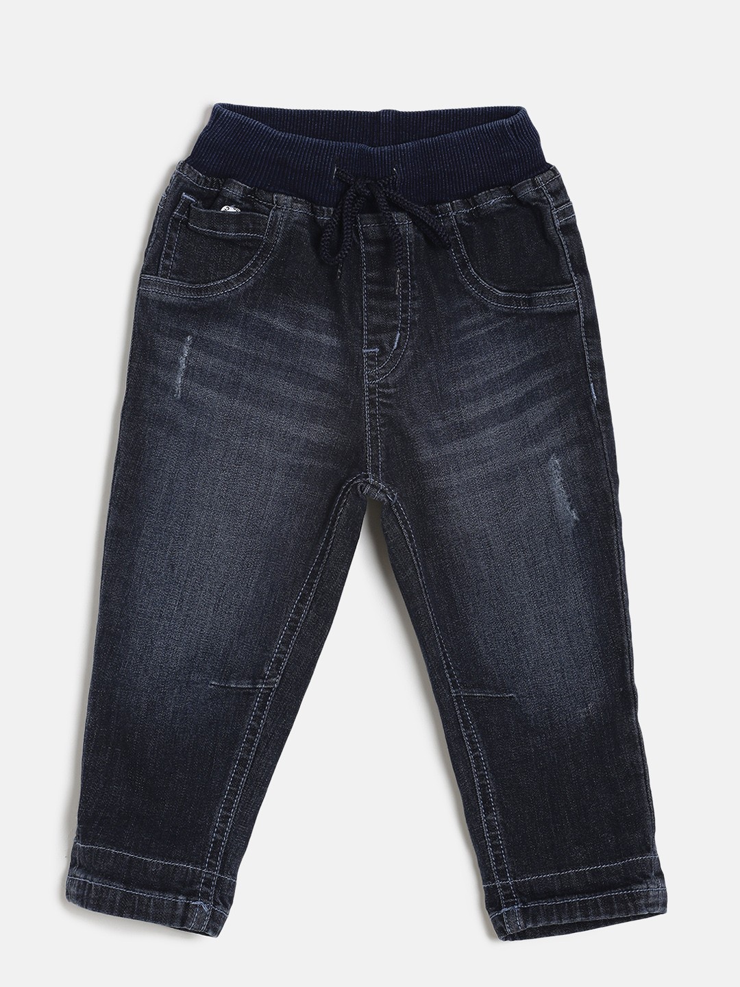 

Gini and Jony Boys Navy Blue Washed Mid-Rise Low Distress Stretchable Jeans