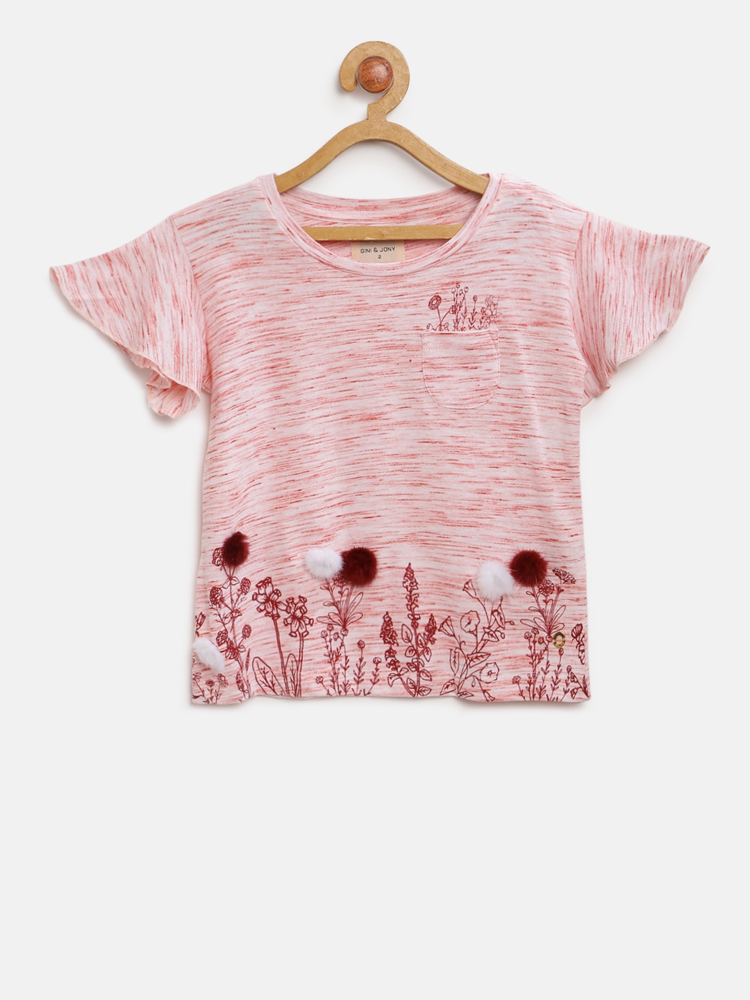 

Gini and Jony Girls Red & Off-White Printed Top