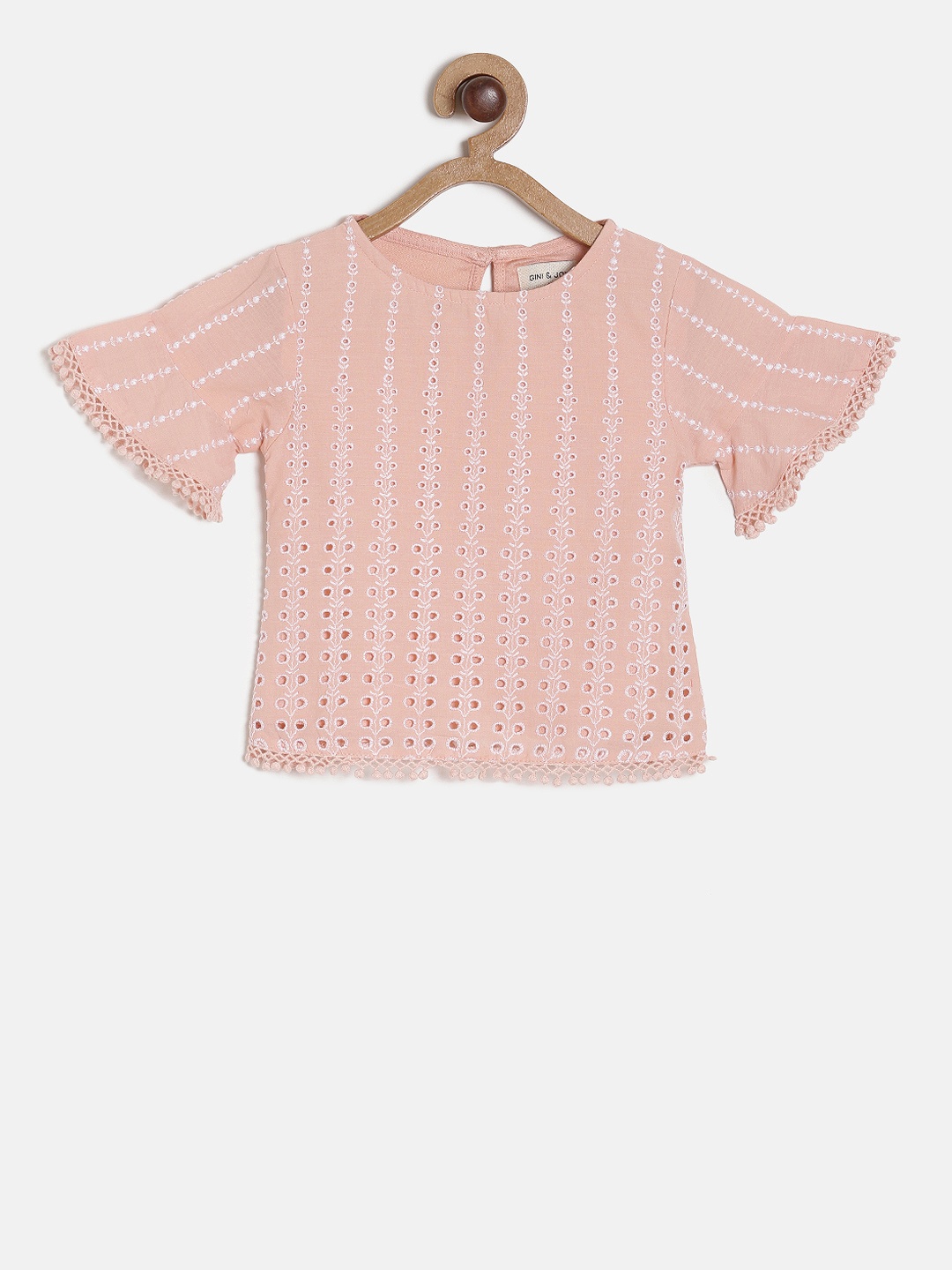 

Gini and Jony Girls Peach-Coloured Self Design Top
