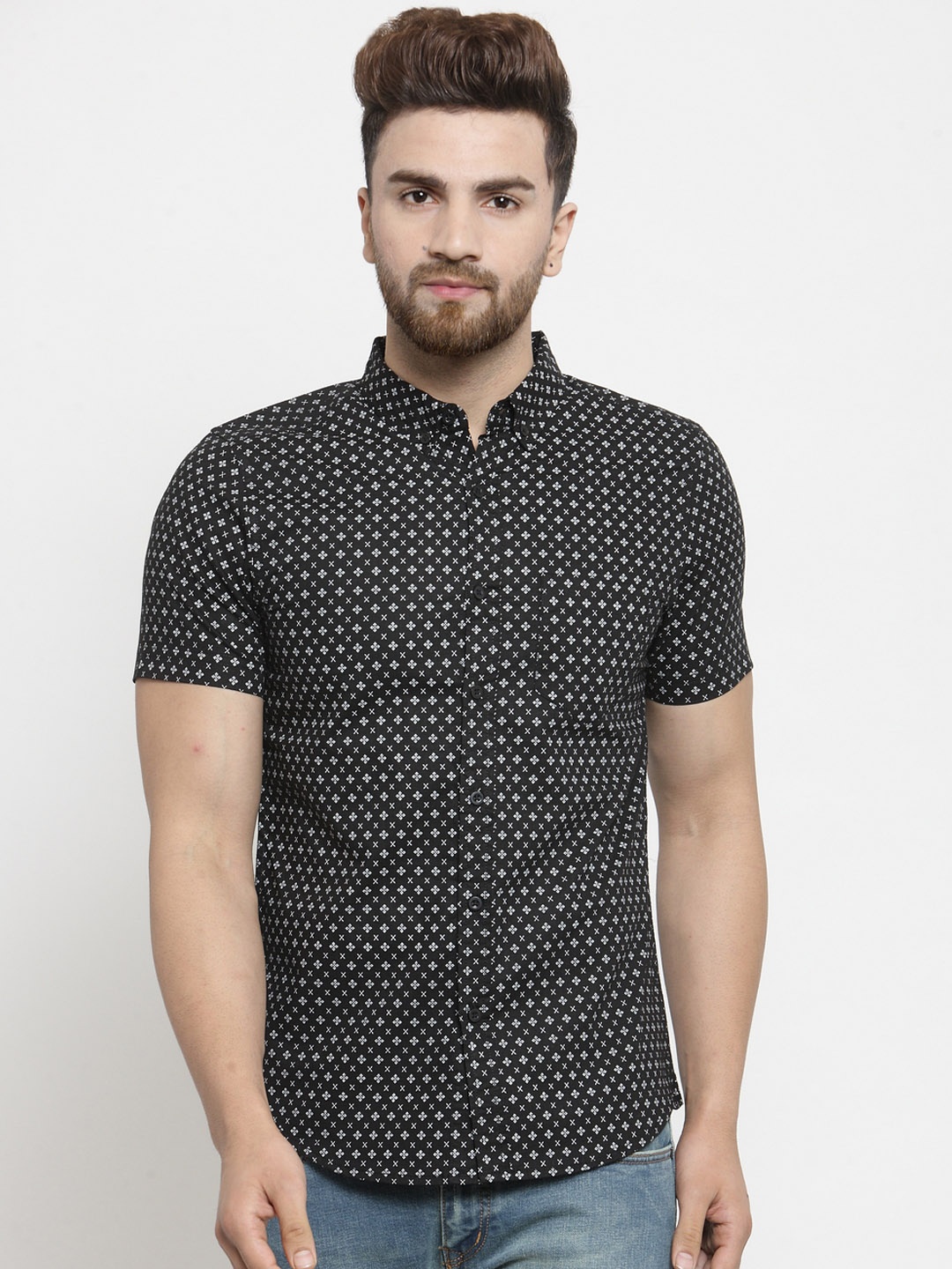 

Purple State Men Black & White Slim Fit Printed Casual Shirt
