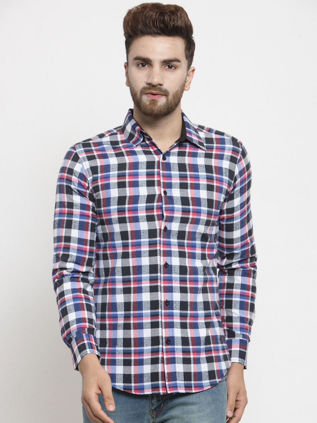 

Purple State Men White & Blue Slim Fit Checked Casual Shirt