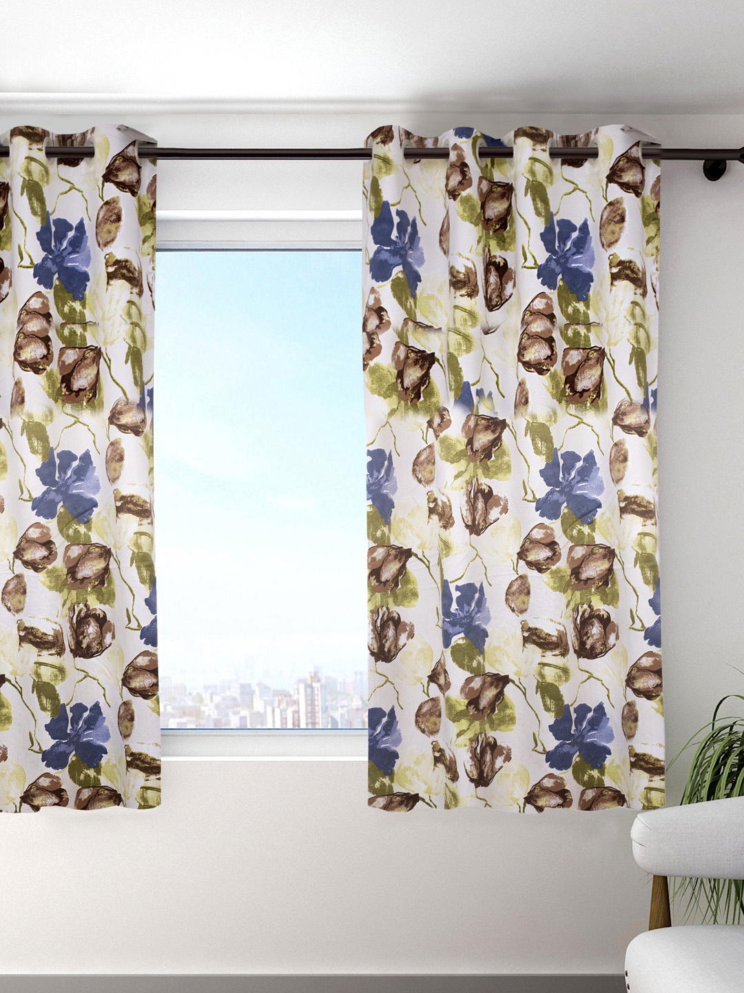 

HOUZZCODE Blue & Green Set of Single Curtain, Multi