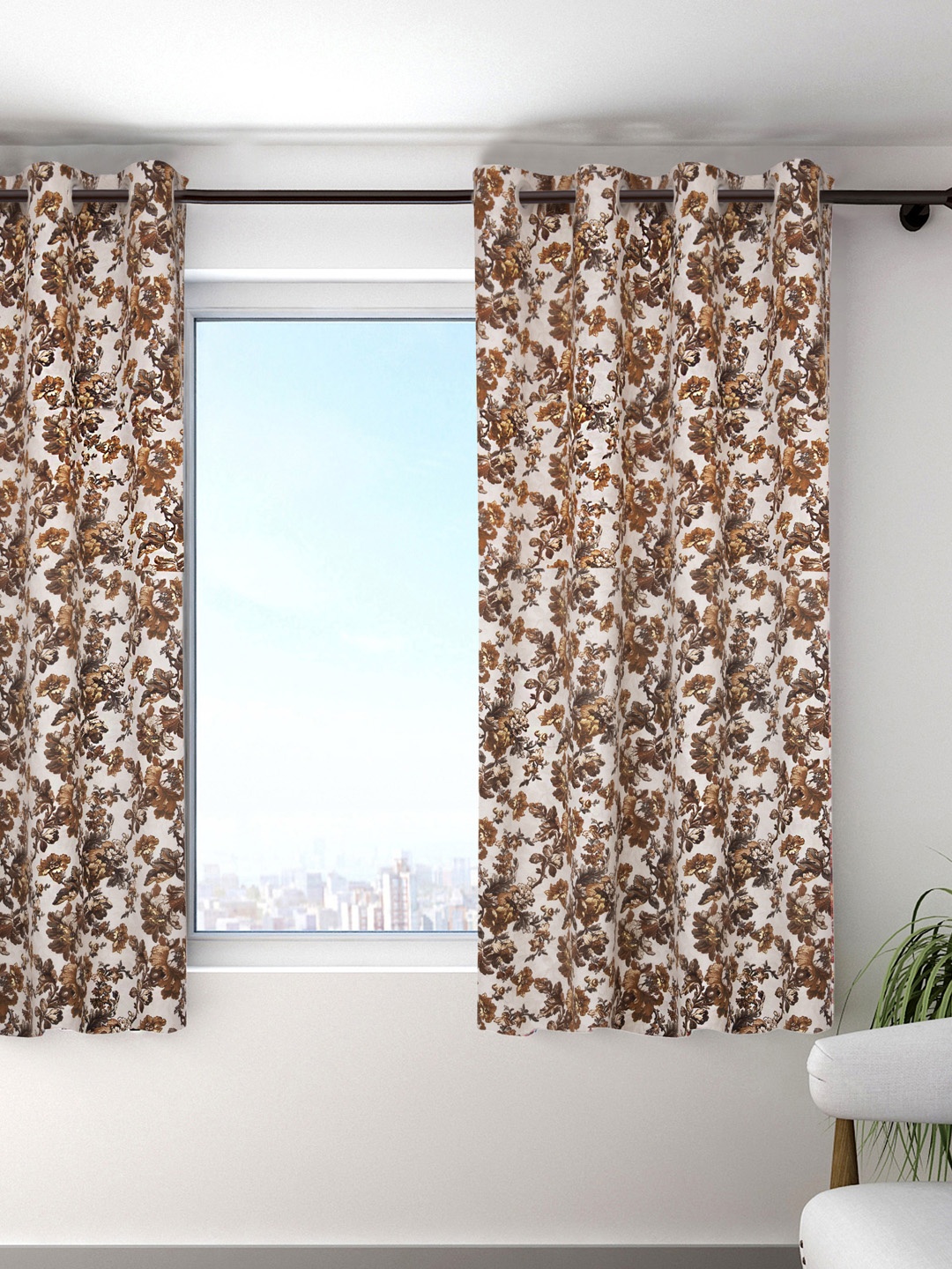 

HOUZZCODE White & Brown Window Curtain