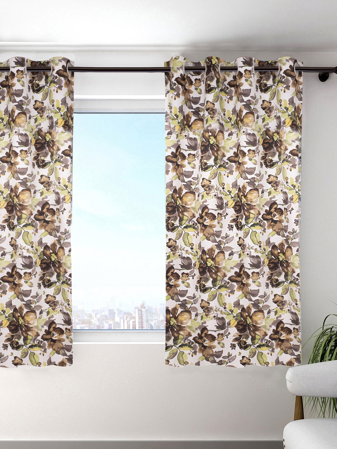 

HOUZZCODE Brown & Green Curtain, Multi