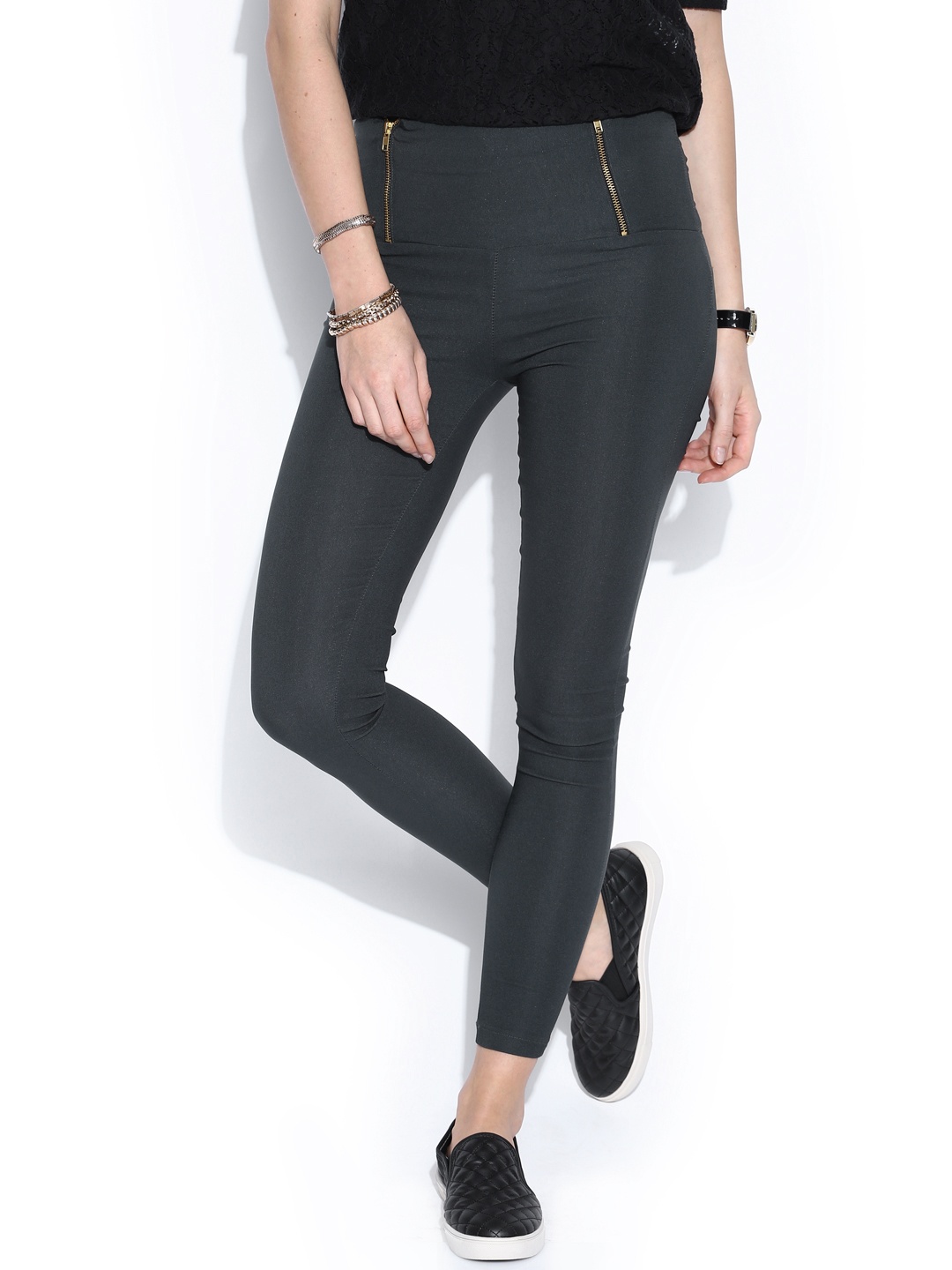 

Miss Chase Women Charcoal Grey Retro High Waist Jeggings