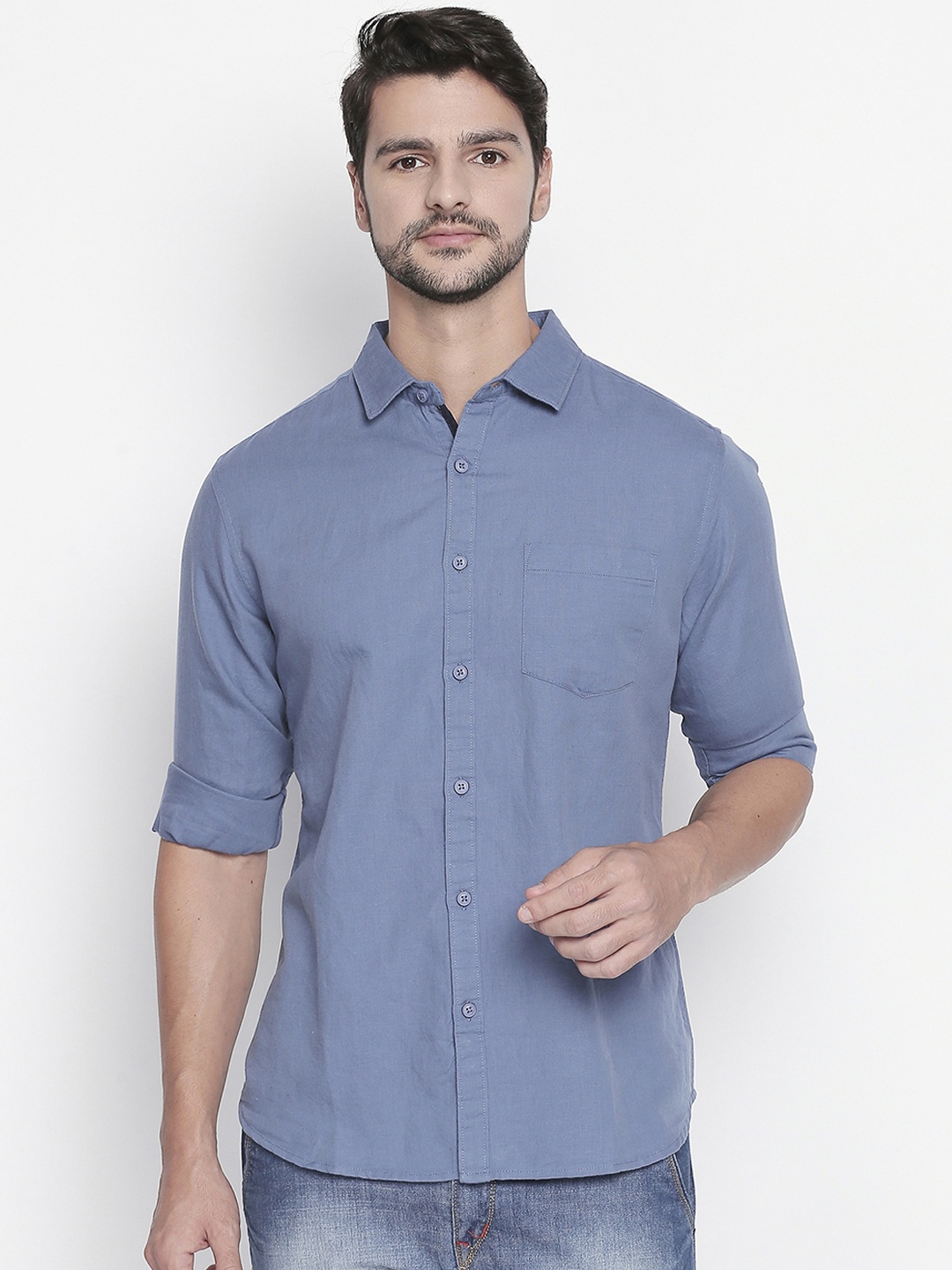 

BYFORD by Pantaloons Men Blue Regular Fit Solid Casual Shirt