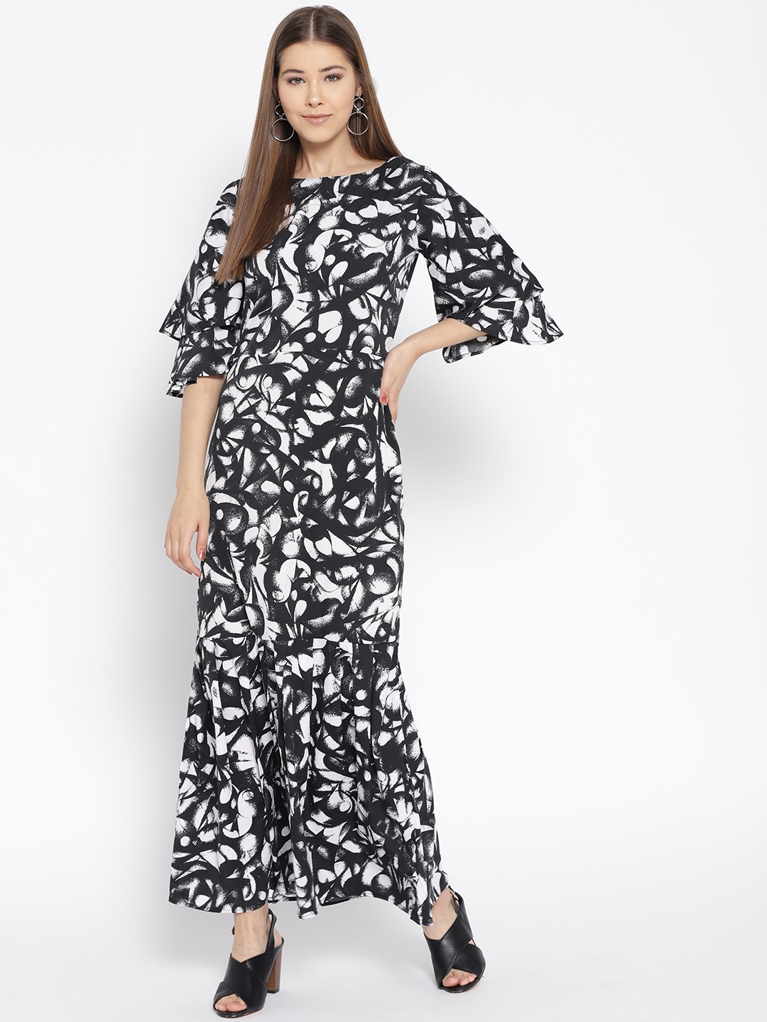 

Cottinfab Women Black & White Printed Maxi Dress