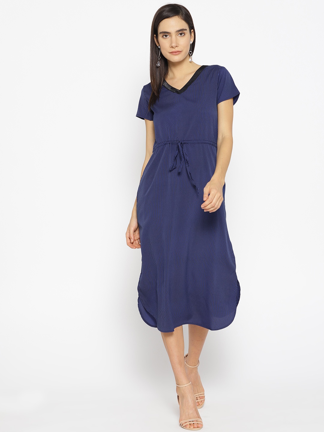 

Cottinfab Women Blue & Black Striped A-Line Dress