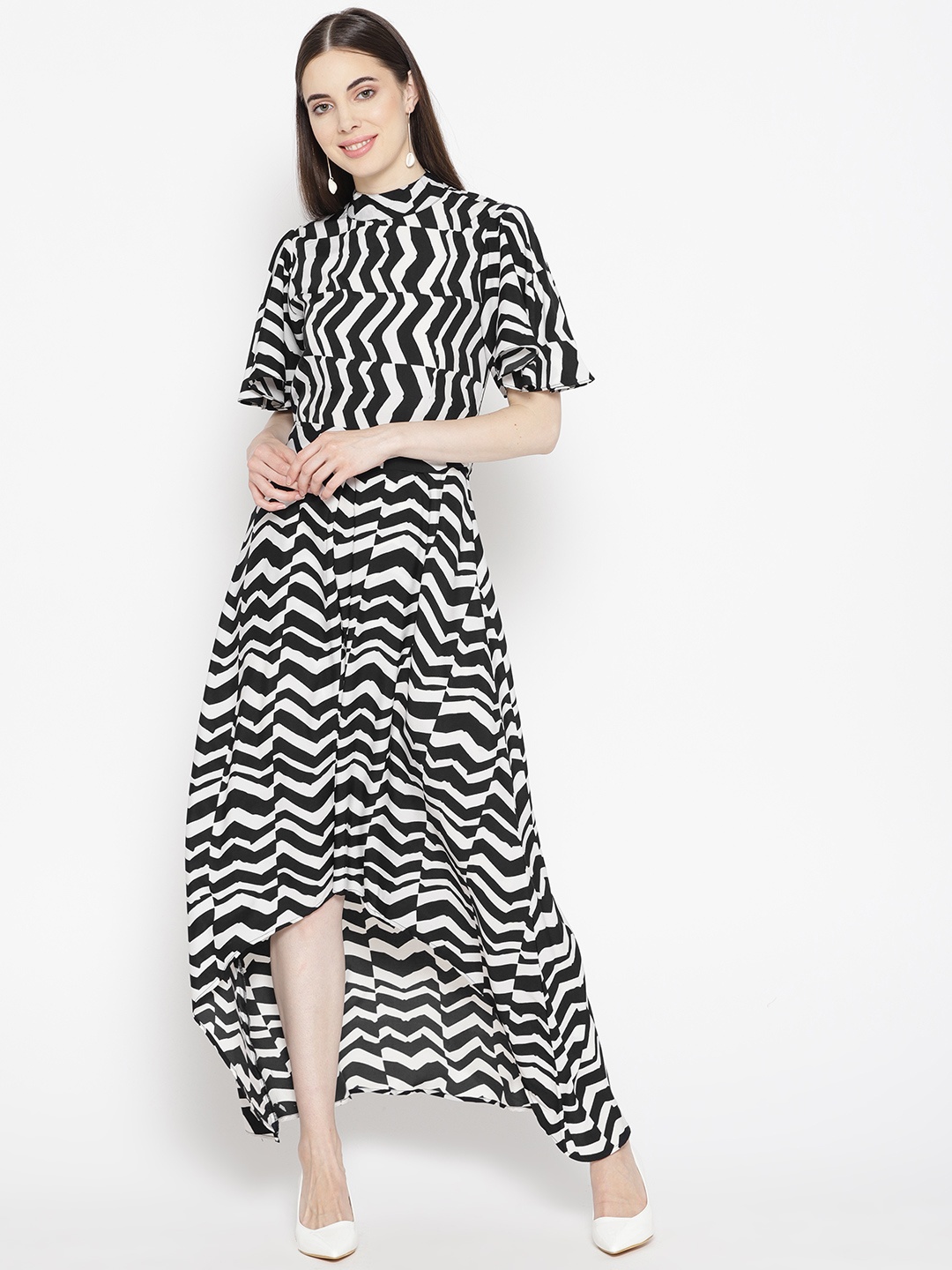 

Cottinfab Women Black & White Printed Maxi Dress