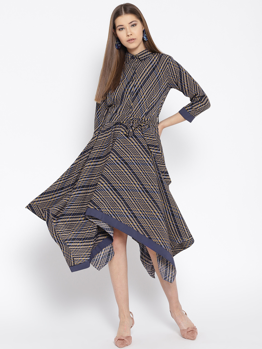 

Cottinfab Women Blue & Beige Printed Fit and Flare Dress