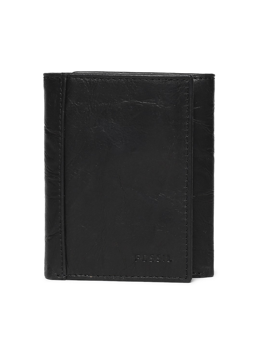 

Fossil Men Black Solid Leather Two Fold Wallet