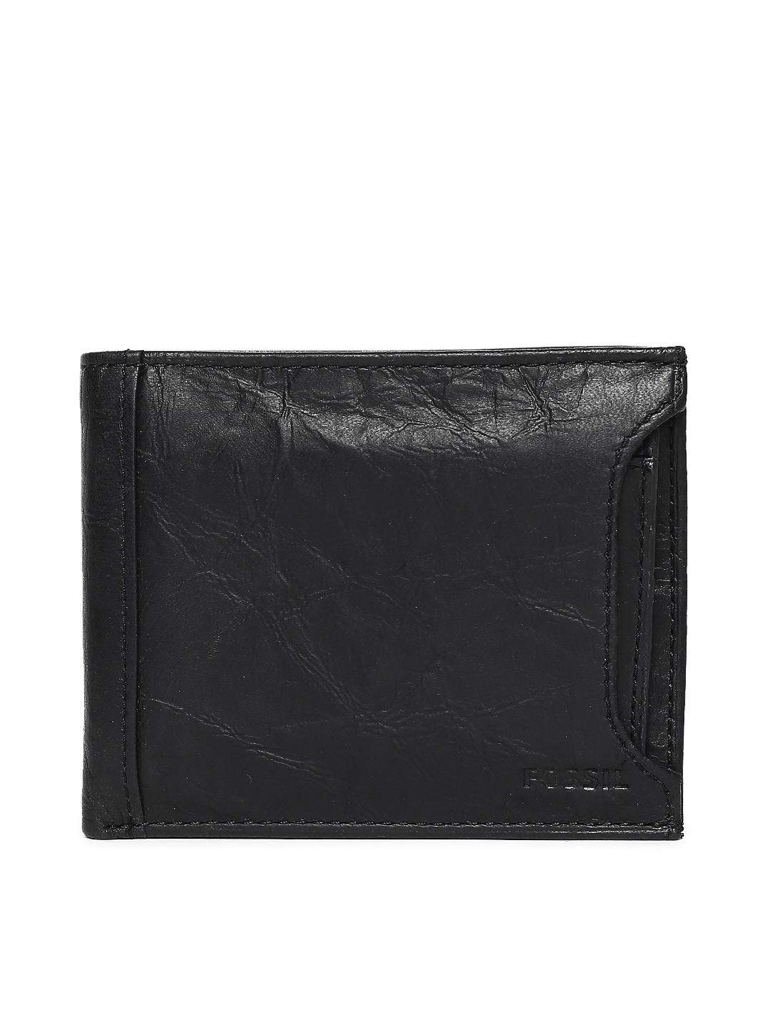 

Fossil Men Black Solid Two Fold Leather Wallet