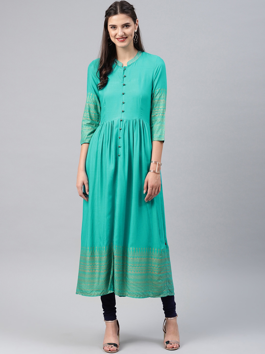 

Alena Women Turquoise Blue Printed Anarkali Kurta