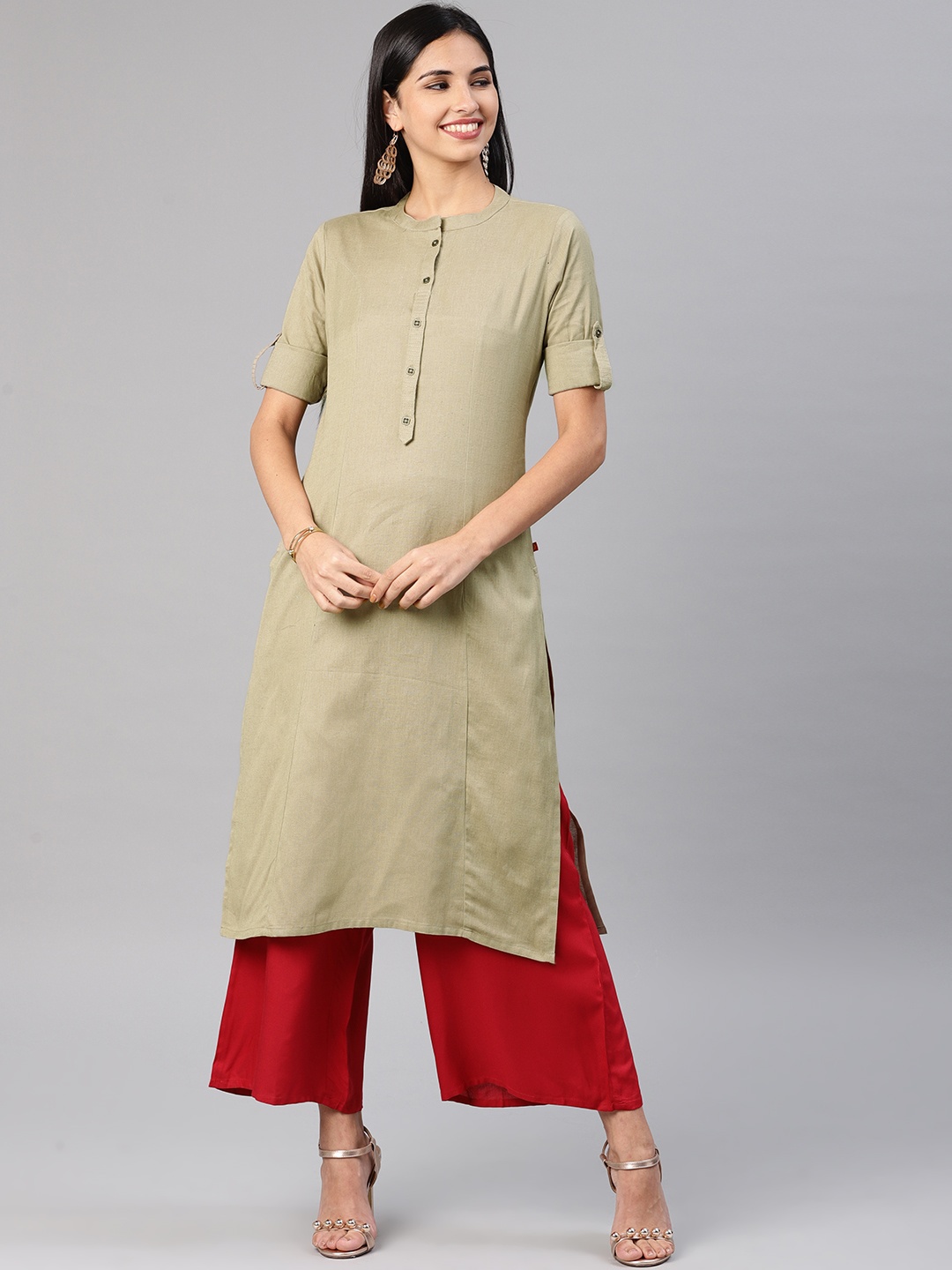

Alena Women Khaki Solid Straight Kurta