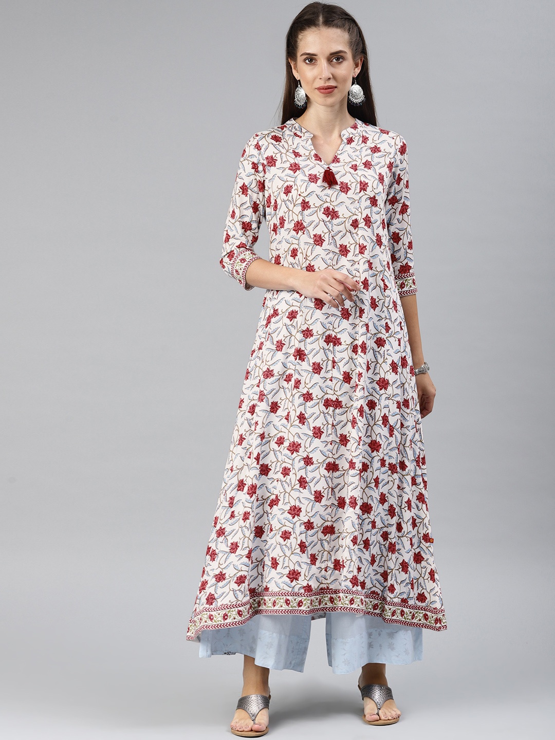 

Alena Women White & Red Printed A-Line Kurta