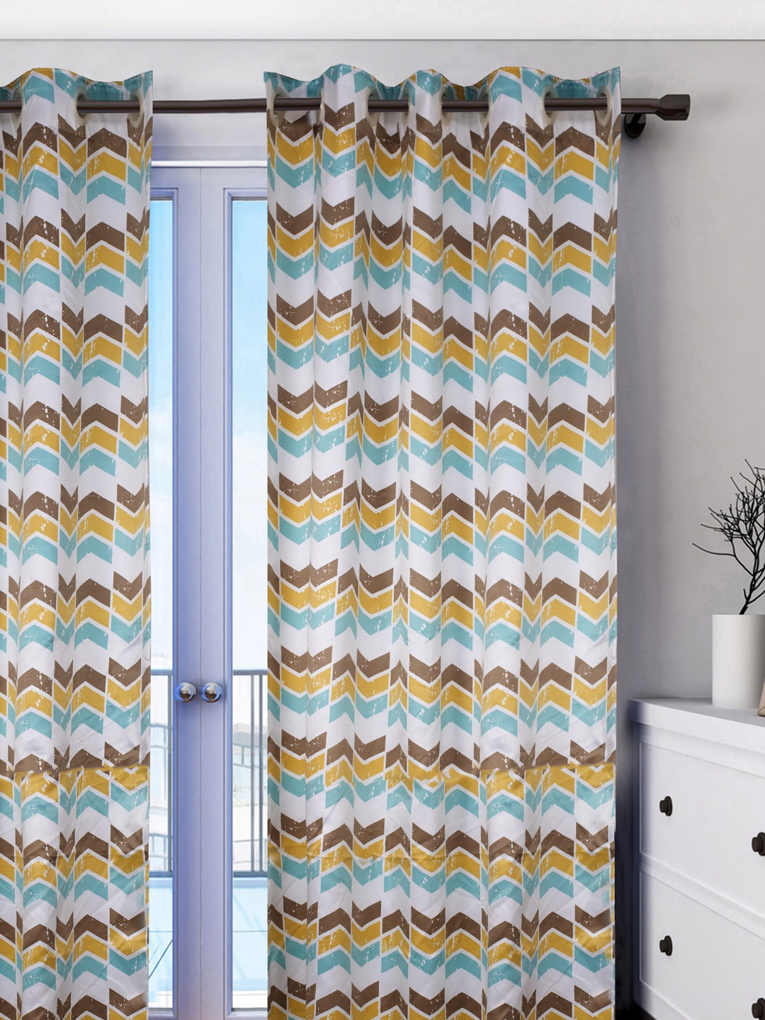 

HOUZZCODE Yellow & Blue Printed Room Darkening Door Curtain
