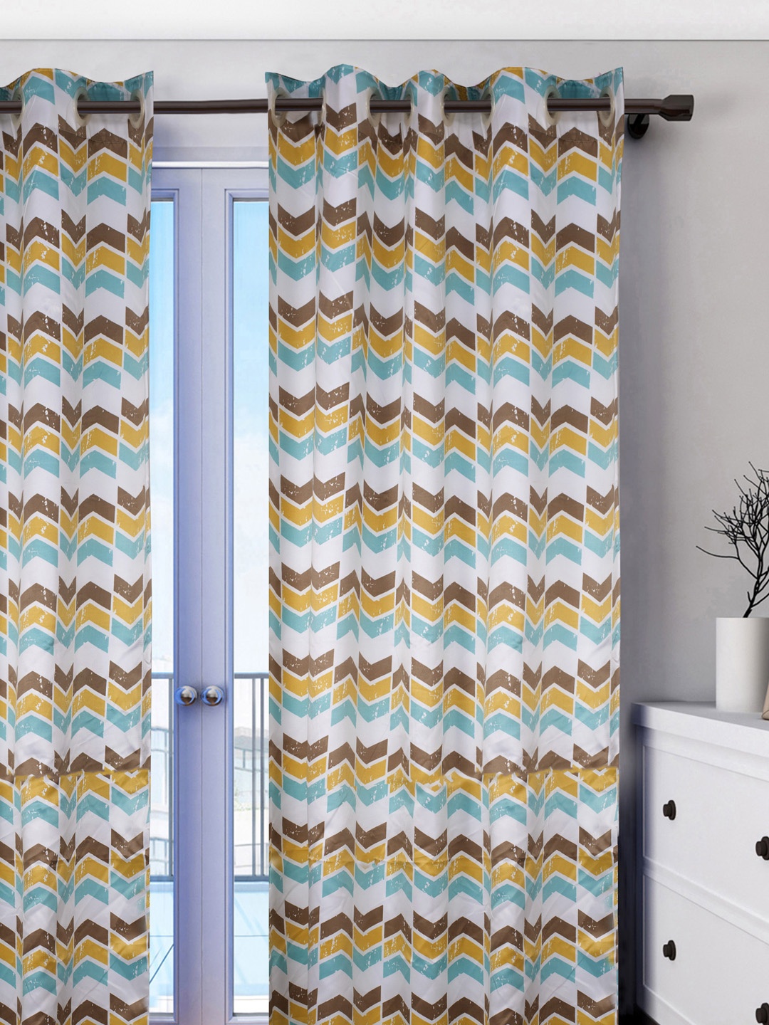 

HOUZZCODE Yellow & Blue Printed Room Darkening Long Door Curtain