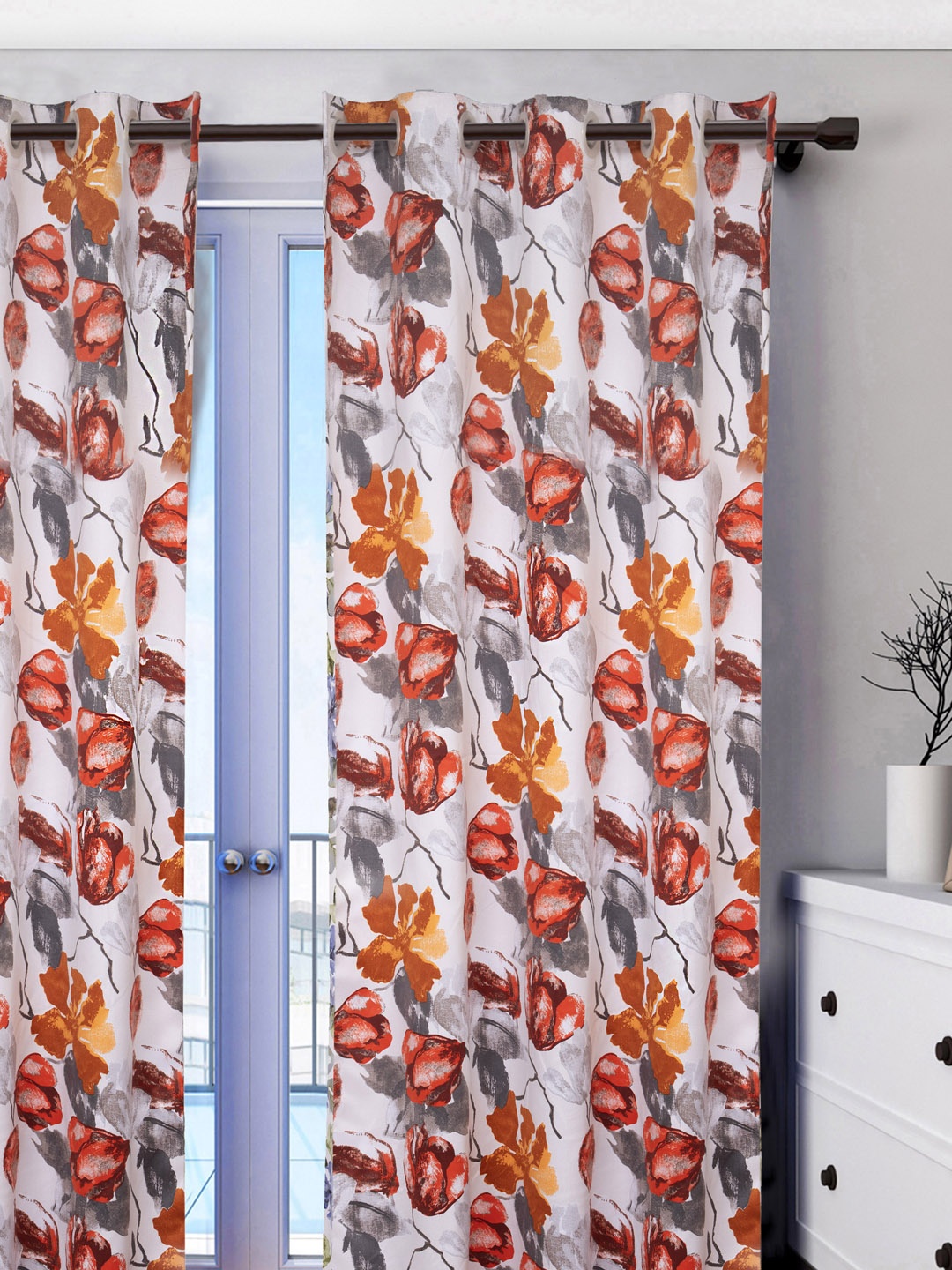 

HOUZZCODE Red & Orange Printed Room Darkening Long Door Curtain