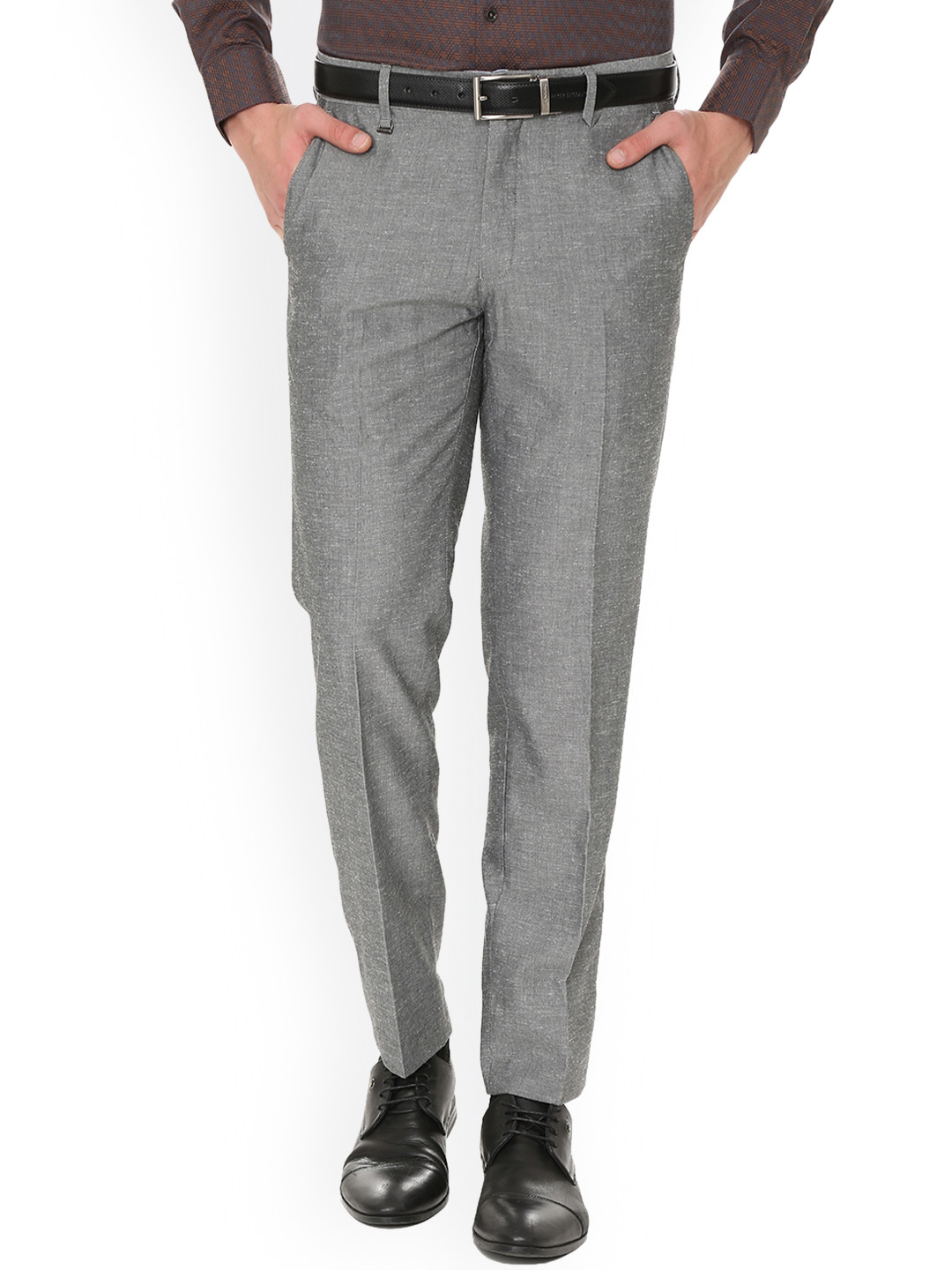 

Van Heusen Men Grey Slim Fit Self Design Formal Trousers