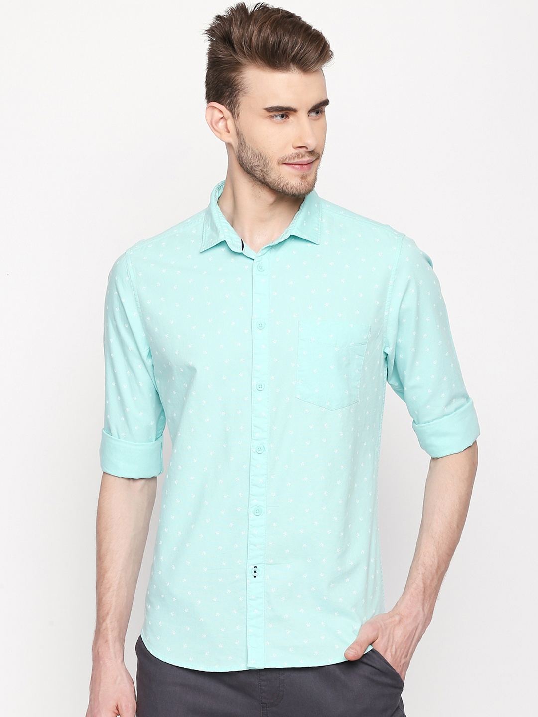 

Urban Ranger by pantaloons Men Sea Green & White Slim Fit Printed Casual Shirt