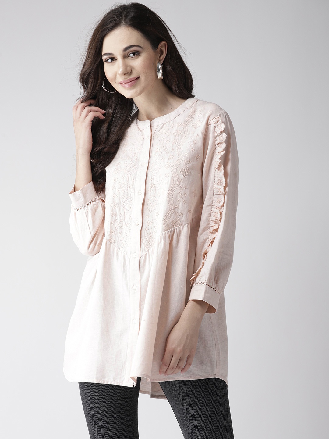 

SCOUP Peach-Coloured Embroidered Tunic