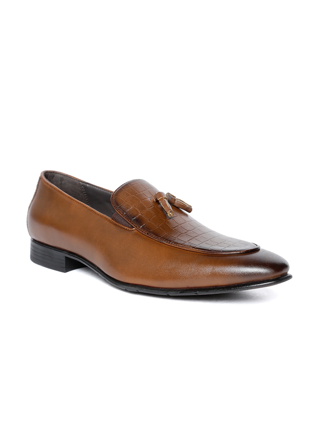 

San Frissco Men Brown Croc-Textured Tasselled Semiformal Loafers