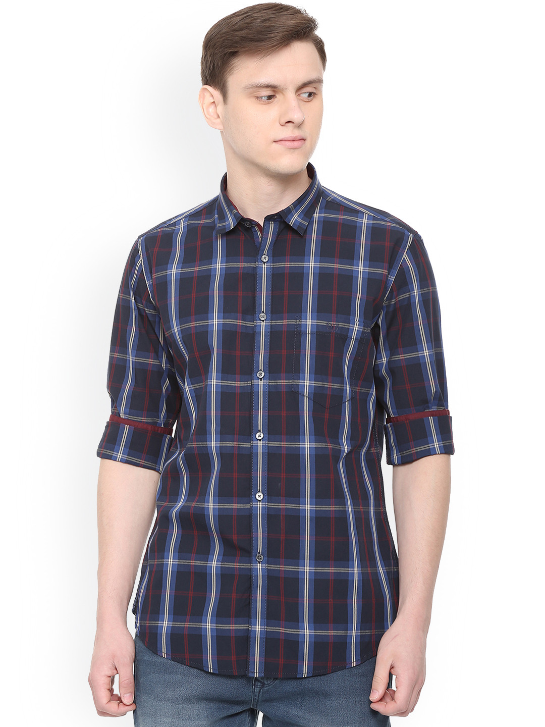

Van Heusen Sport Men Navy Blue & Red Slim Fit Checked Casual Shirt