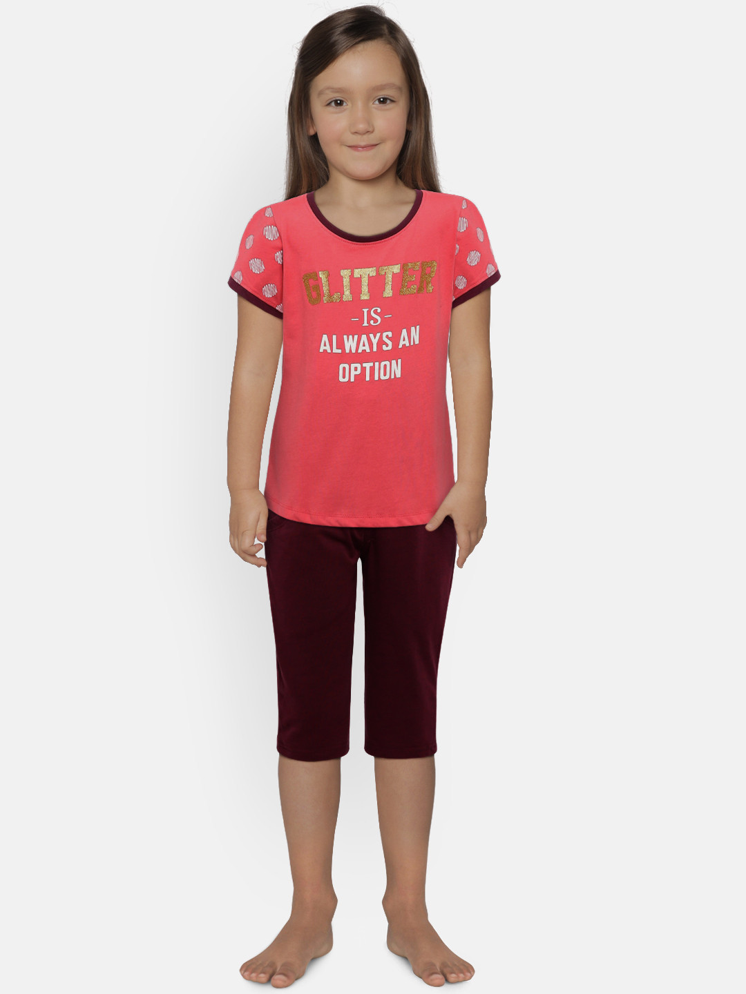 

Sweet Dreams Girls Pink & Maroon Night Suit 6178A9