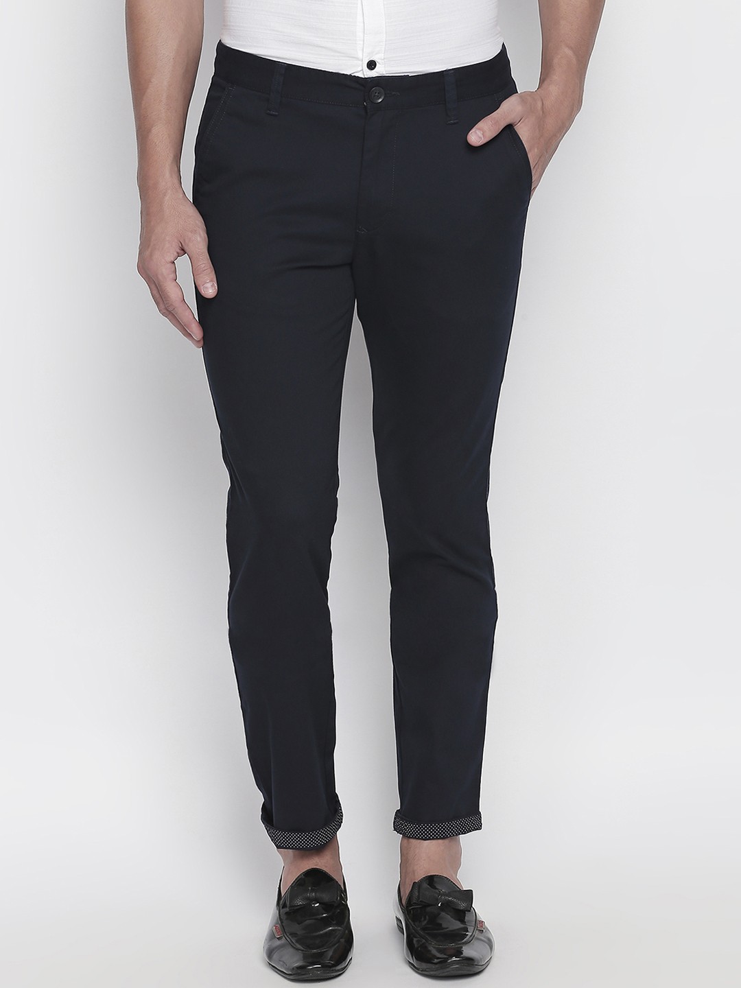 

BYFORD by Pantaloons Men Navy Blue Slim Fit Solid Regular Trousers