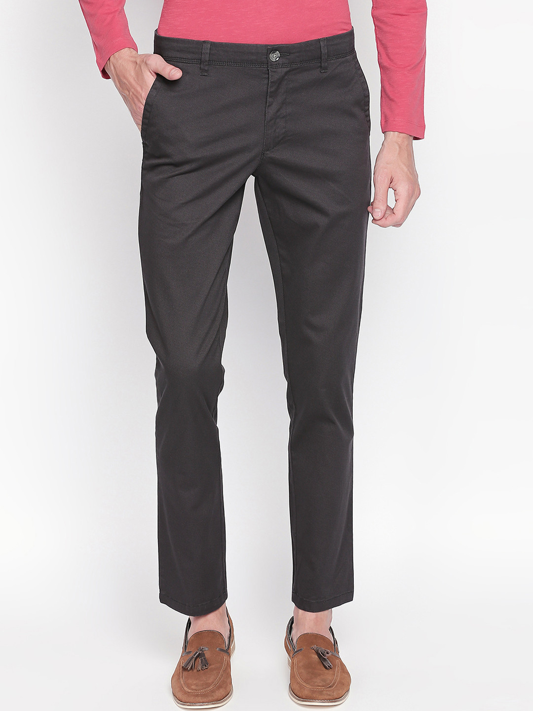 

BYFORD by Pantaloons Men Brown Slim Fit Self Design Regular Trousers
