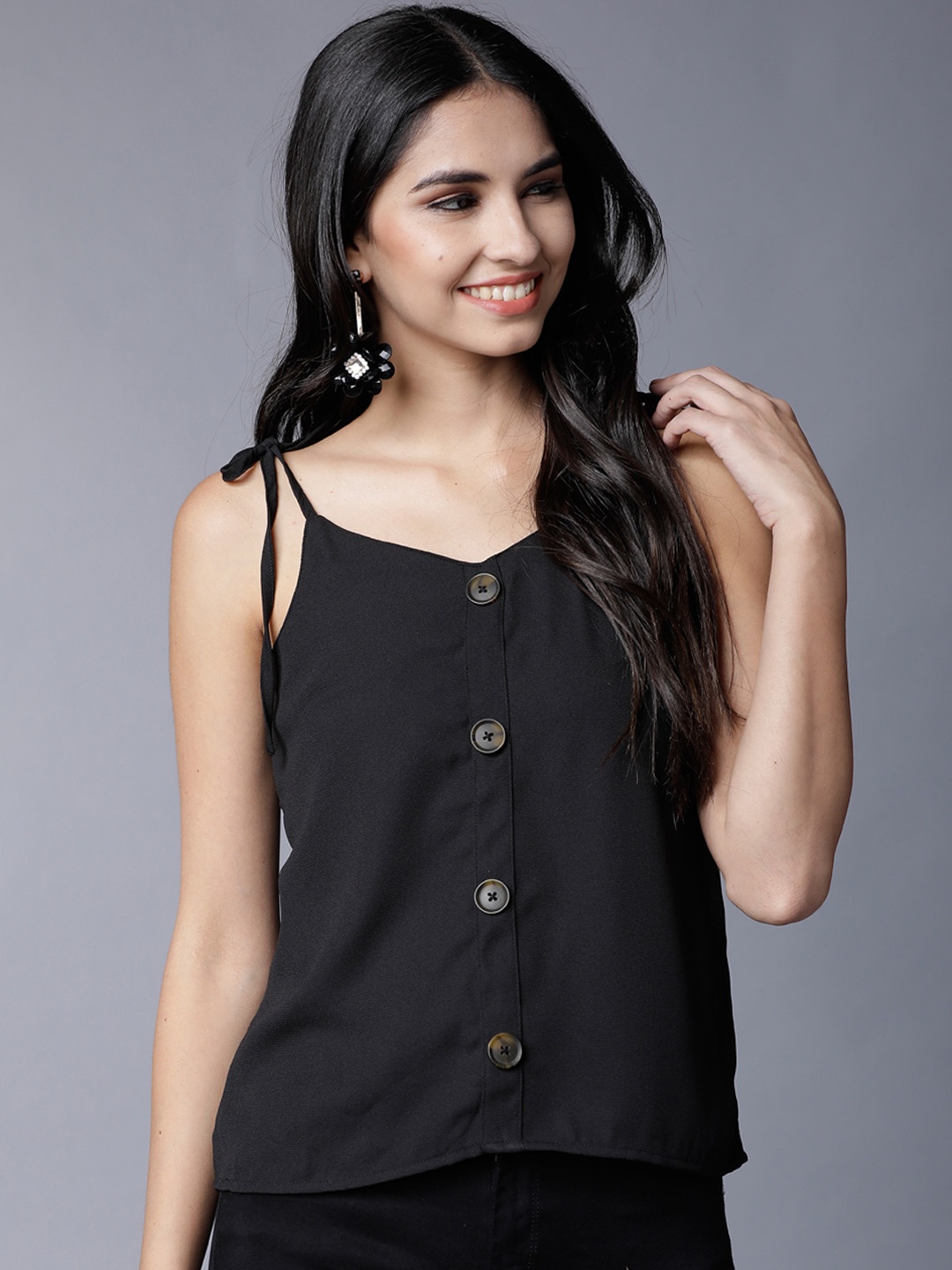 

Tokyo Talkies Women Black Solid A-Line Top