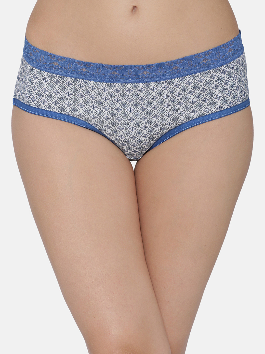 

Clovia Women White & Blue Printed Hipster Brief PN3157P18XL