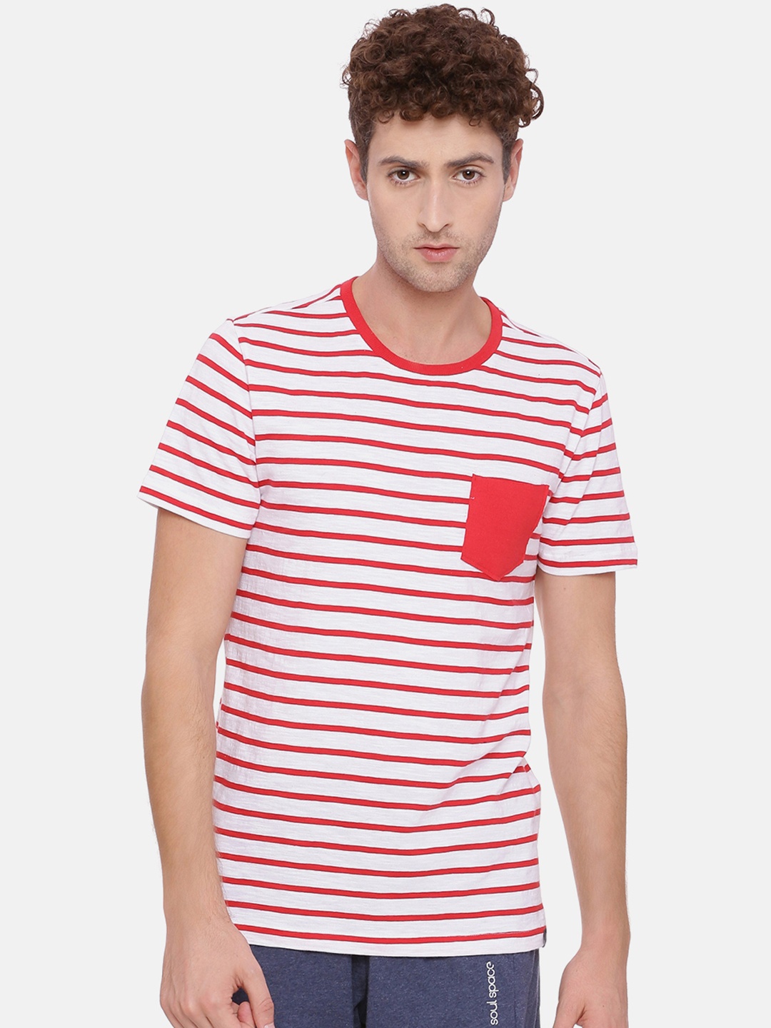 

Soul Space Men Red Striped Round Neck T-shirt