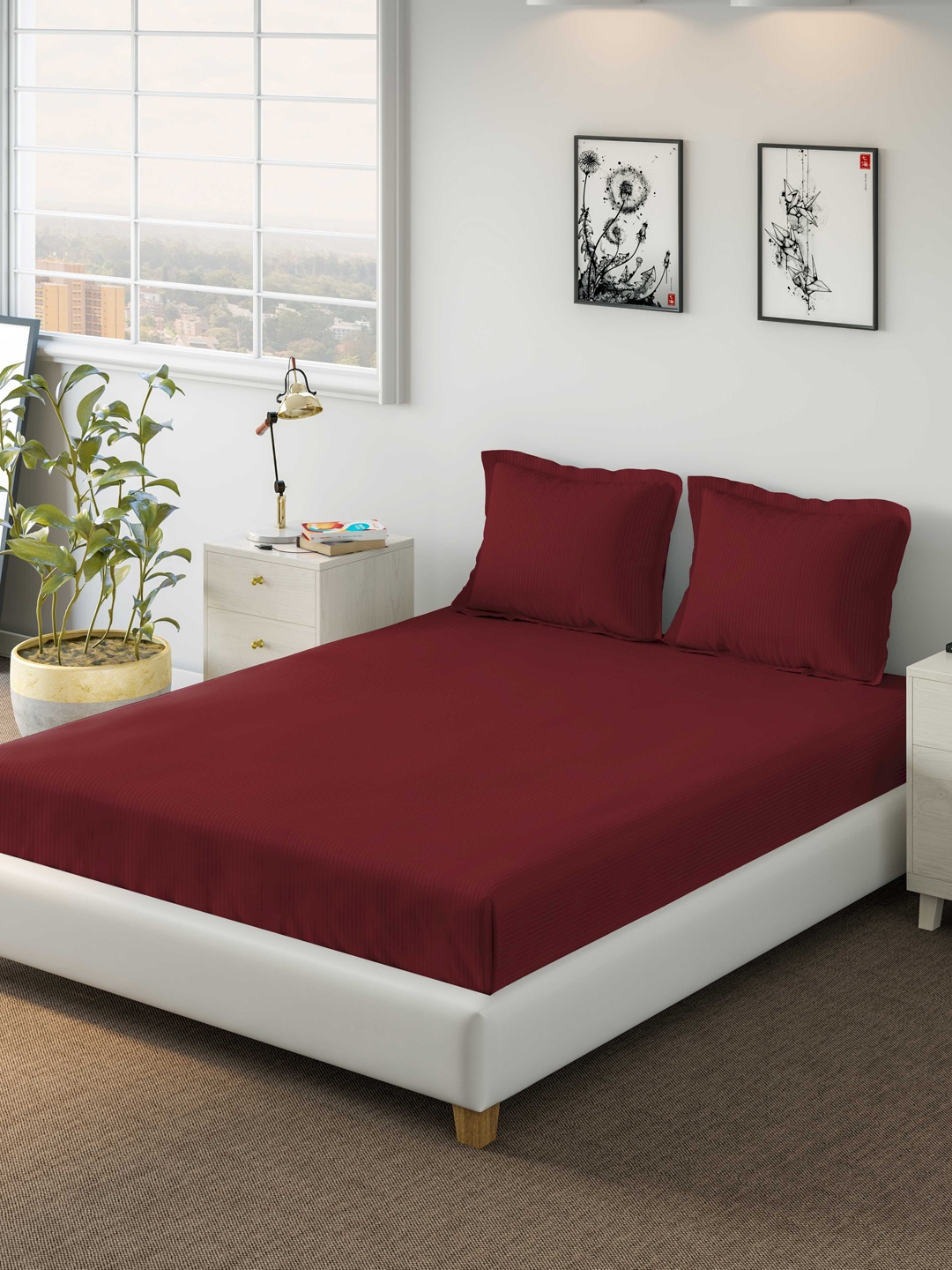 

DDecor Red Solid 400 TC Cotton 1 King Bedsheet with 2 Pillow Covers