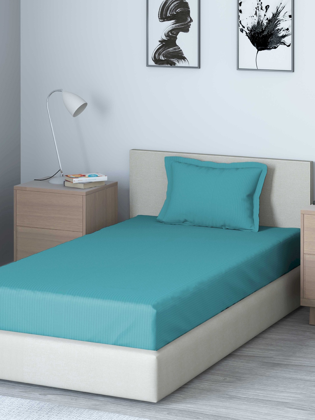 

DDecor Blue Solid 400 TC Cotton 1 Single Bedsheet with 1 Pillow Covers