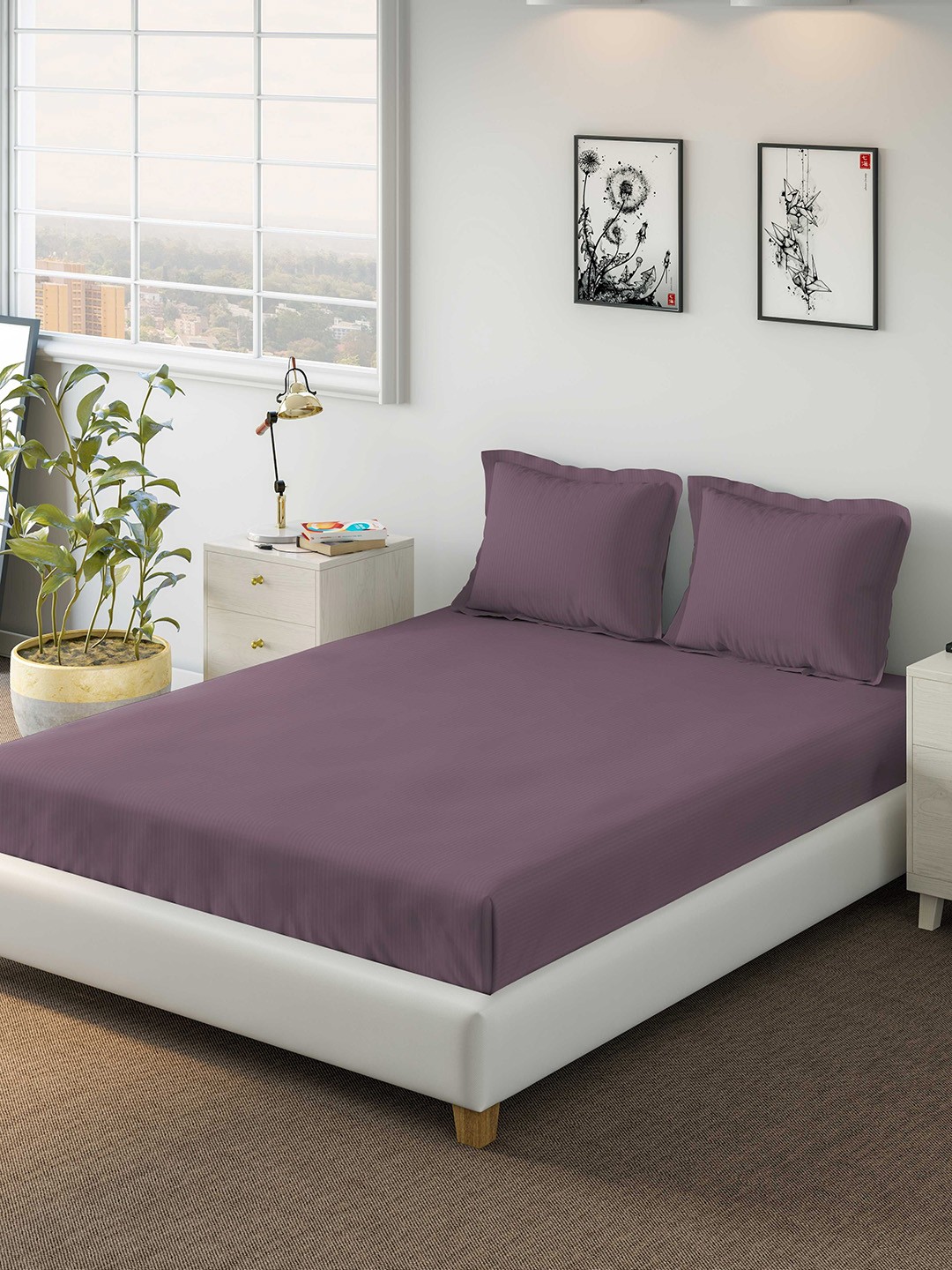 

DDecor Purple Solid 400 TC Cotton 1 King Bedsheet with 2 Pillow Covers