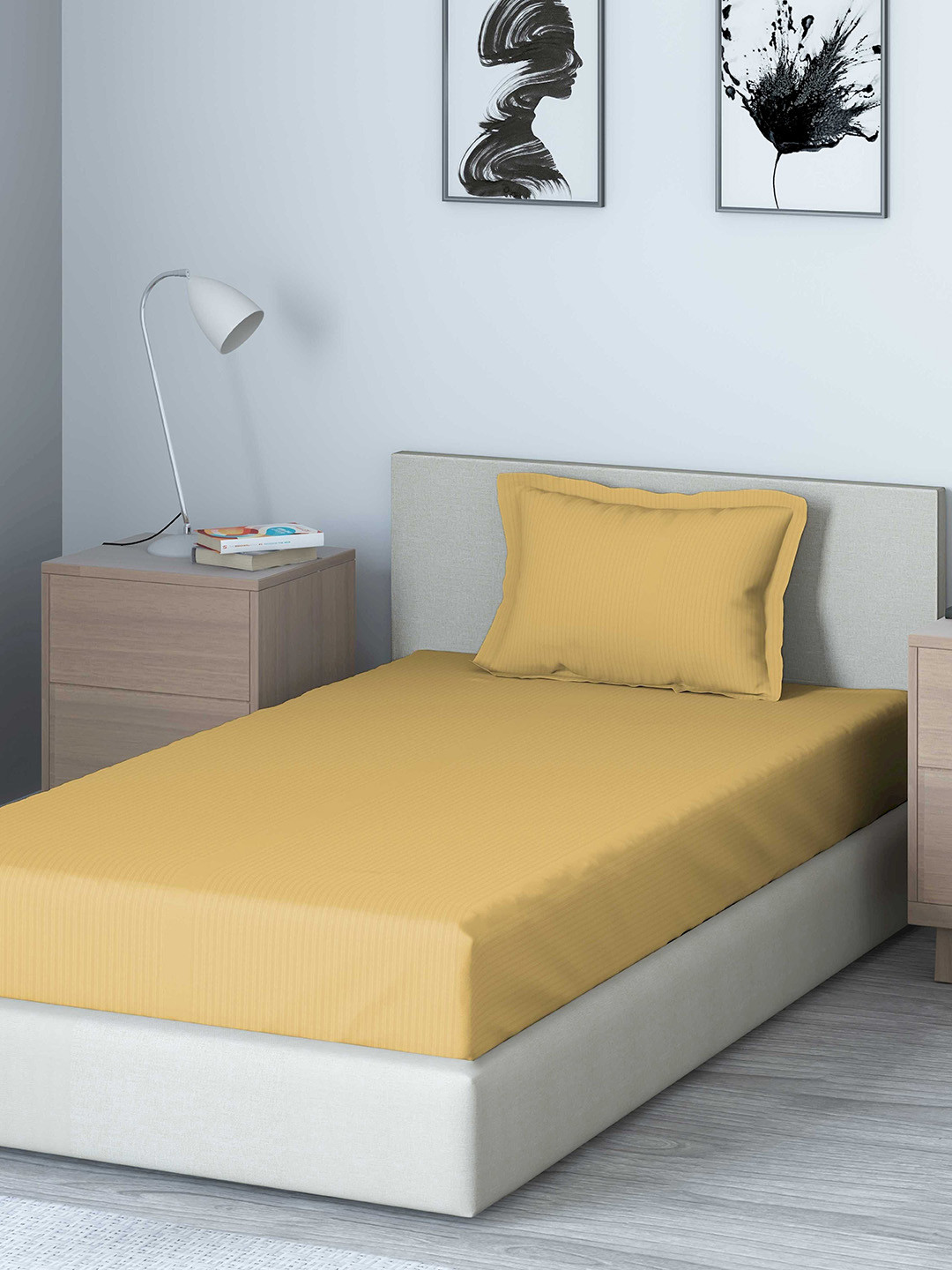 

DDecor Beige Solid 400 TC Cotton 1 Single Bedsheet with 1 Pillow Covers