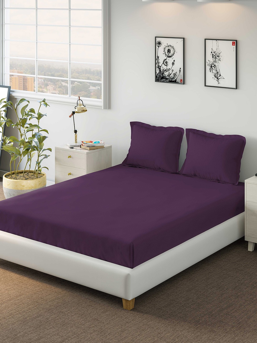 

DDecor Purple Solid 400 TC Cotton 1 King Bedsheet with 2 Pillow Covers