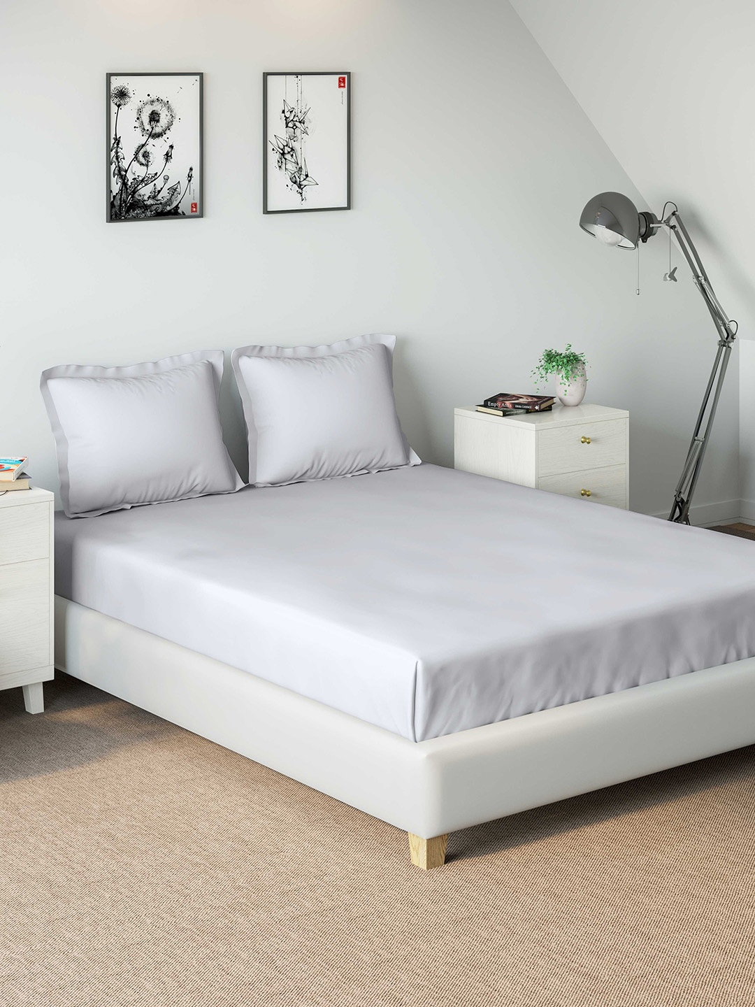 

DDecor White Solid 210 TC Cotton 1 Single Bedsheet with 2 Pillow Covers
