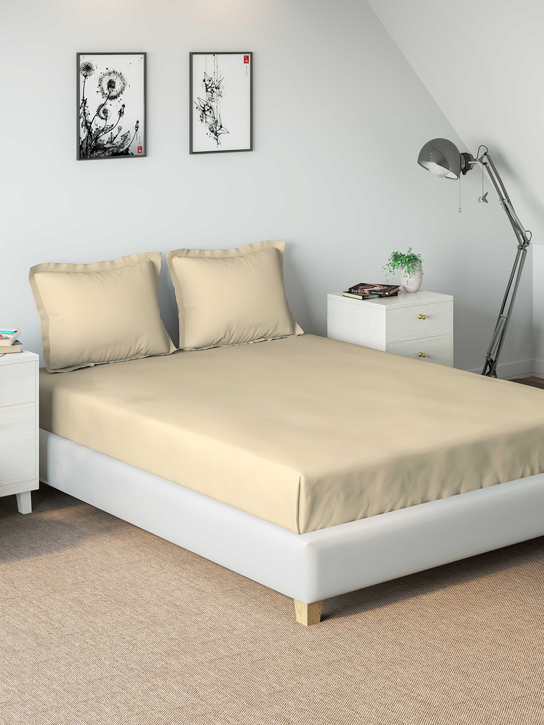 

DDecor Beige Solid 210 TC Cotton 1 Single Bedsheet with 2 Pillow Covers