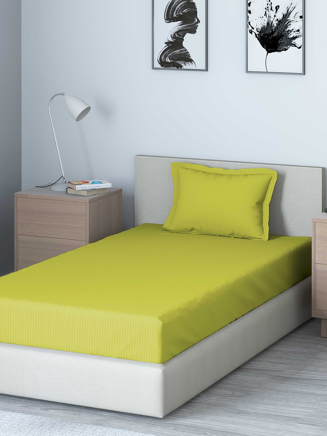 DDecor Green Solid 400 TC Cotton 1 Single Bedsheet with 1 Pillow Covers