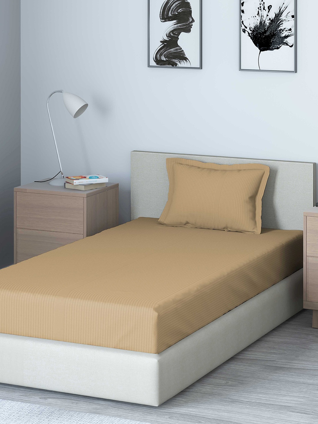 

DDecor Beige Solid 400 TC Cotton 1 Single Bedsheet with 1 Pillow Covers