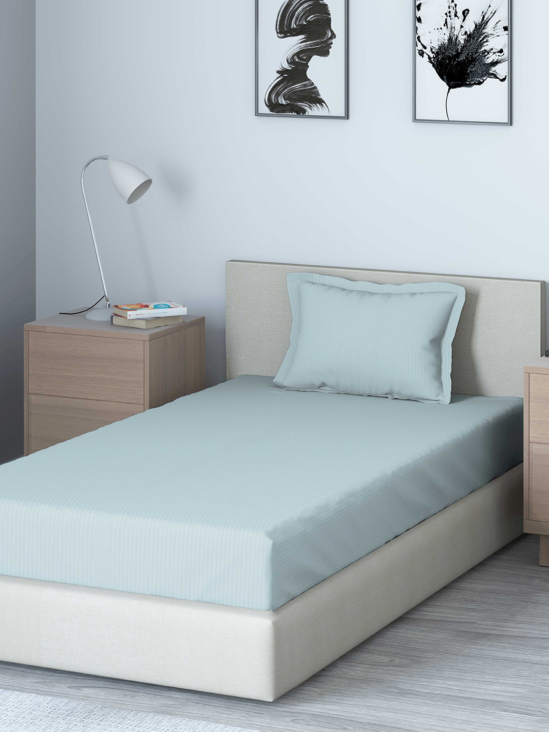 

DDecor Blue Solid 400 TC Cotton 1 Single Bedsheet with 1 Pillow Covers