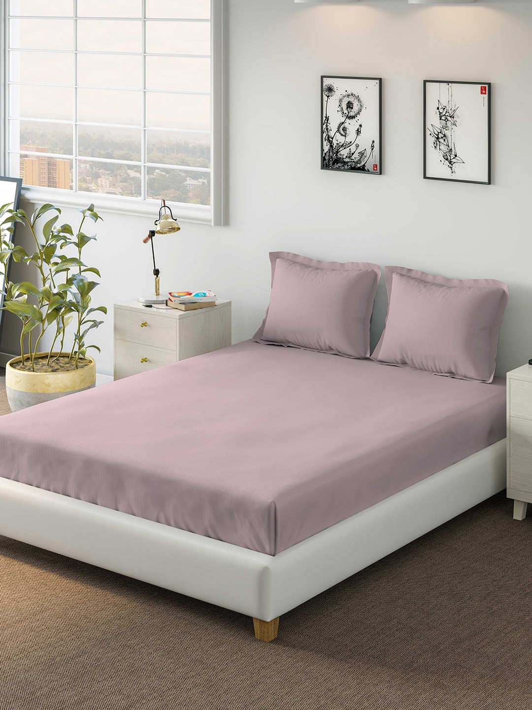 

DDecor Pink Solid 400 TC Cotton 1 King Bedsheet with 2 Pillow Covers