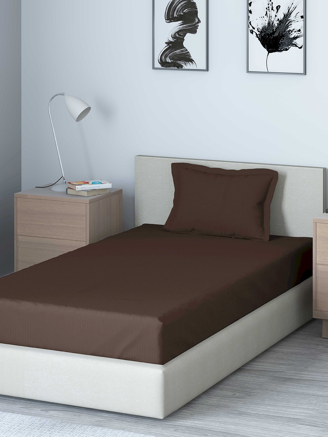 

DDecor Brown Solid 400 TC Cotton 1 Single Bedsheet with 1 Pillow Covers