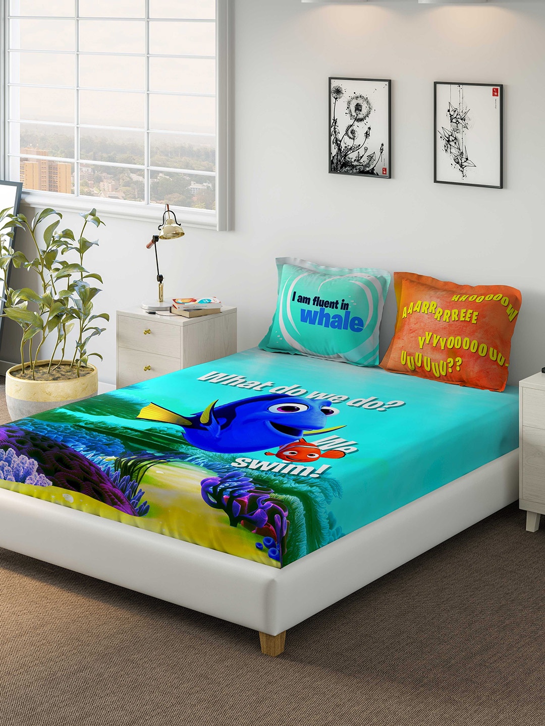 

DDecor Multicoloured Dory 150 TC Cotton 1 Queen Bedsheet with 2 Pillow Covers, Multi