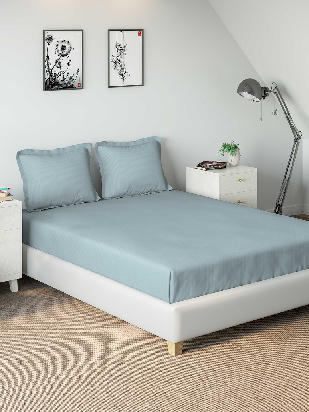 

DDecor Blue Solid 400 TC Cotton 1 King Bedsheet with 2 Pillow Covers