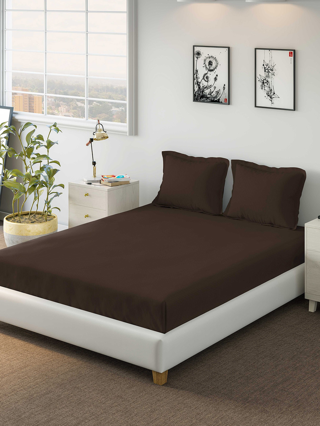 

DDecor Brown Solid 400 TC Cotton 1 King Bedsheet with 2 Pillow Covers