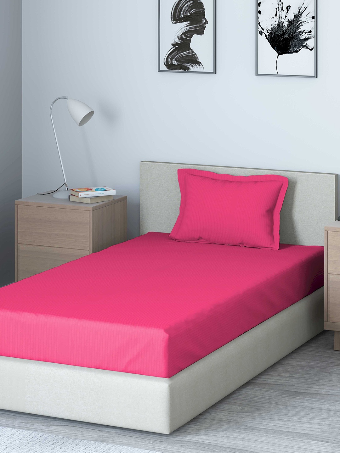 DDecor Pink Solid 400 TC Cotton 1 Single Bedsheet with 1 Pillow Covers