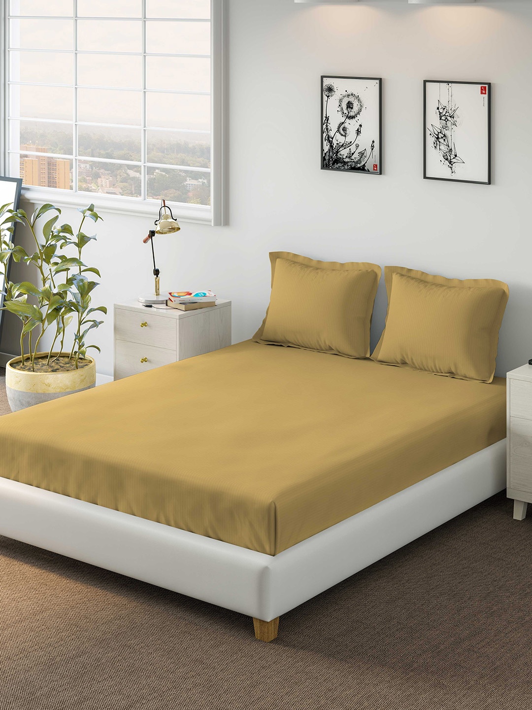 

DDecor Beige Solid 400 TC Cotton 1 King Bedsheet with 2 Pillow Covers
